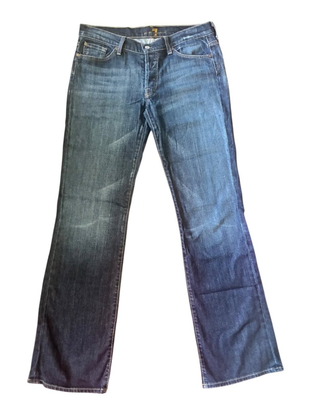 7 For All Mankind Boy Cut Jeans Womens 31 Blue Button Fly Bootcut Mid-Rise